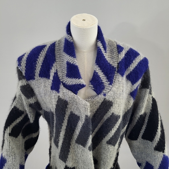 Vintage 1980s Mohair Blend Oversized Thick Fuzzy Blazer Style Cardigan Sweater - Picture 4 of 12